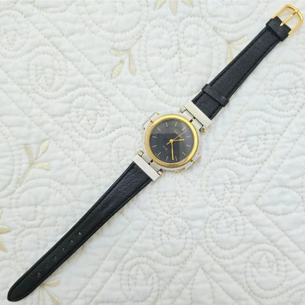 Vintage Aureole Quartz Men's Watch SW-288 Two-Tone Black Gold Swiss Made 33mm